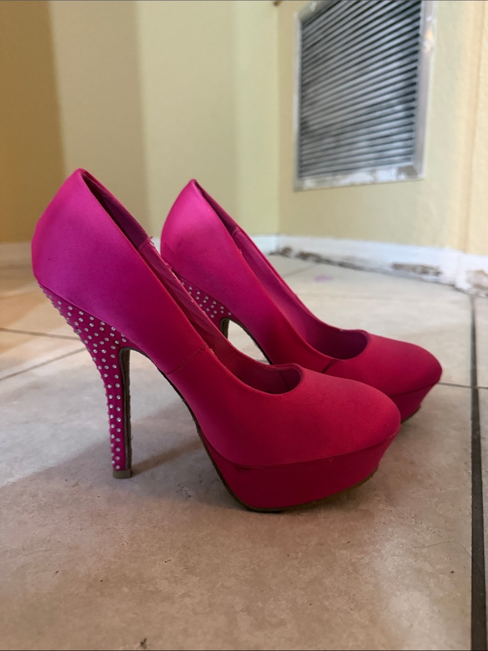 Dollhouse Hot Pink Rhinestone Platform Pumps